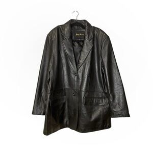 Vintage Y2K Ashley Stewart Black Leather Blazer 2X